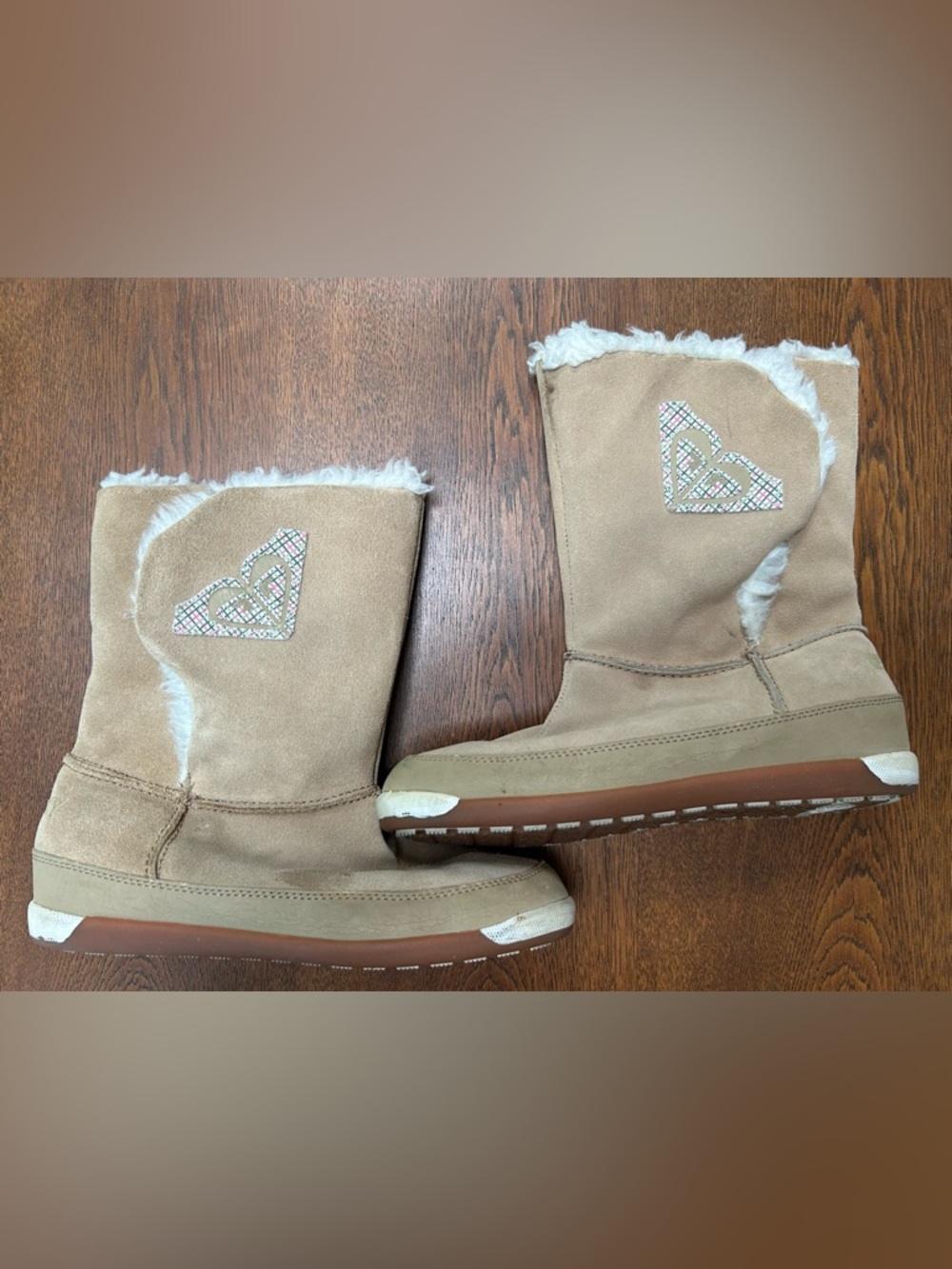 Roxy Women's Camel/Tan Suede Lined Winter Boots, Leather uppers, round toe. Sz 5